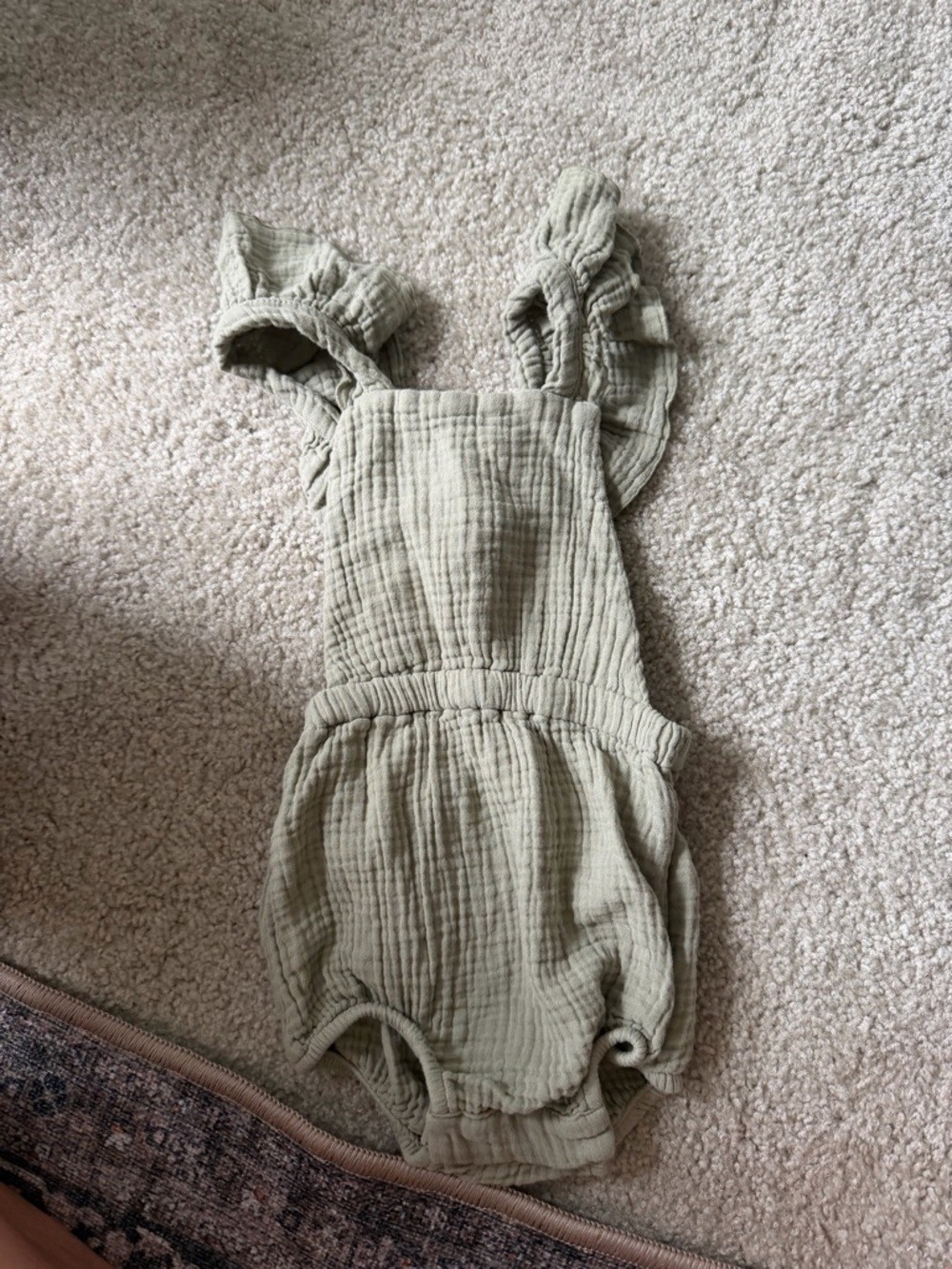 Baby Ruffle Strap One-Piece Romper in Sage Green